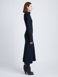 Side full length image of model wearing Fine Rib Knit Dress in MIDNIGHT MULTI