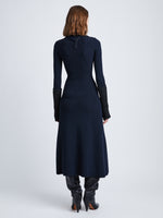 Back full length image of model wearing Fine Rib Knit Dress in MIDNIGHT MULTI