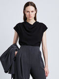 Front cropped image of model wearing Matte Viscose Crepe Shell Top in BLACK