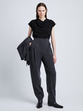 Front full length image of model wearing Matte Viscose Crepe Shell Top in BLACK