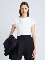 Front cropped image of model wearing Matte Viscose Crepe Shell Top in WHITE