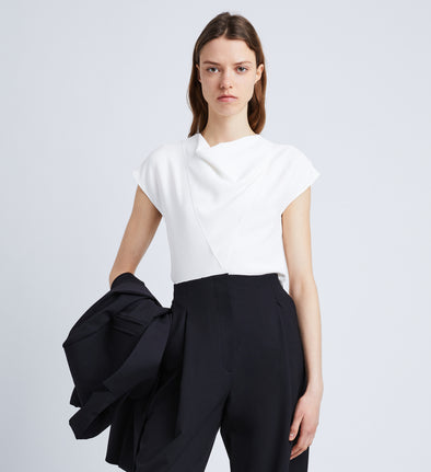 Front cropped image of model wearing Matte Viscose Crepe Shell Top in WHITE