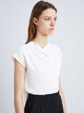 Detail image of model wearing Matte Viscose Crepe Shell Top in WHITE