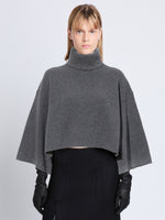 Front cropped image of model wearing Double Face Eco Cashmere Sweater in GREY MELANGE