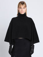 Front cropped image of model wearing Double Face Eco Cashmere Sweater in BLACK