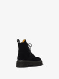 Back 3/4 image of Velvet Lug Sole Combat Boots in black