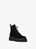 Front 3/4 image of Velvet Lug Sole Combat Boots in black