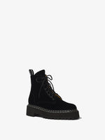 Front 3/4 image of Velvet Lug Sole Combat Boots in black