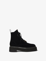 Side image of Velvet Lug Sole Combat Boots in black