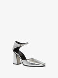 Front 3/4 view of Quad Ankle Strap Pumps in silve