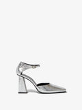 Side view of Quad Ankle Strap Pumps in silver