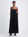 Front image of model in Matte Viscose Crepe Strapless Dress in black