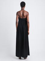 Back image of model in Matte Viscose Crepe Strapless Dress in black