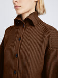 Detail image of model wearing Reversible Cotton Cashmere Sweater in ESPRESSO