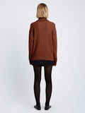 Back image of model wearing Reversible Cotton Cashmere Sweater in BURGUNDY