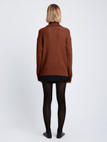 Back image of model wearing Reversible Cotton Cashmere Sweater in BURGUNDY