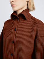 Detail image of model wearing Reversible Cotton Cashmere Sweater in BURGUNDY