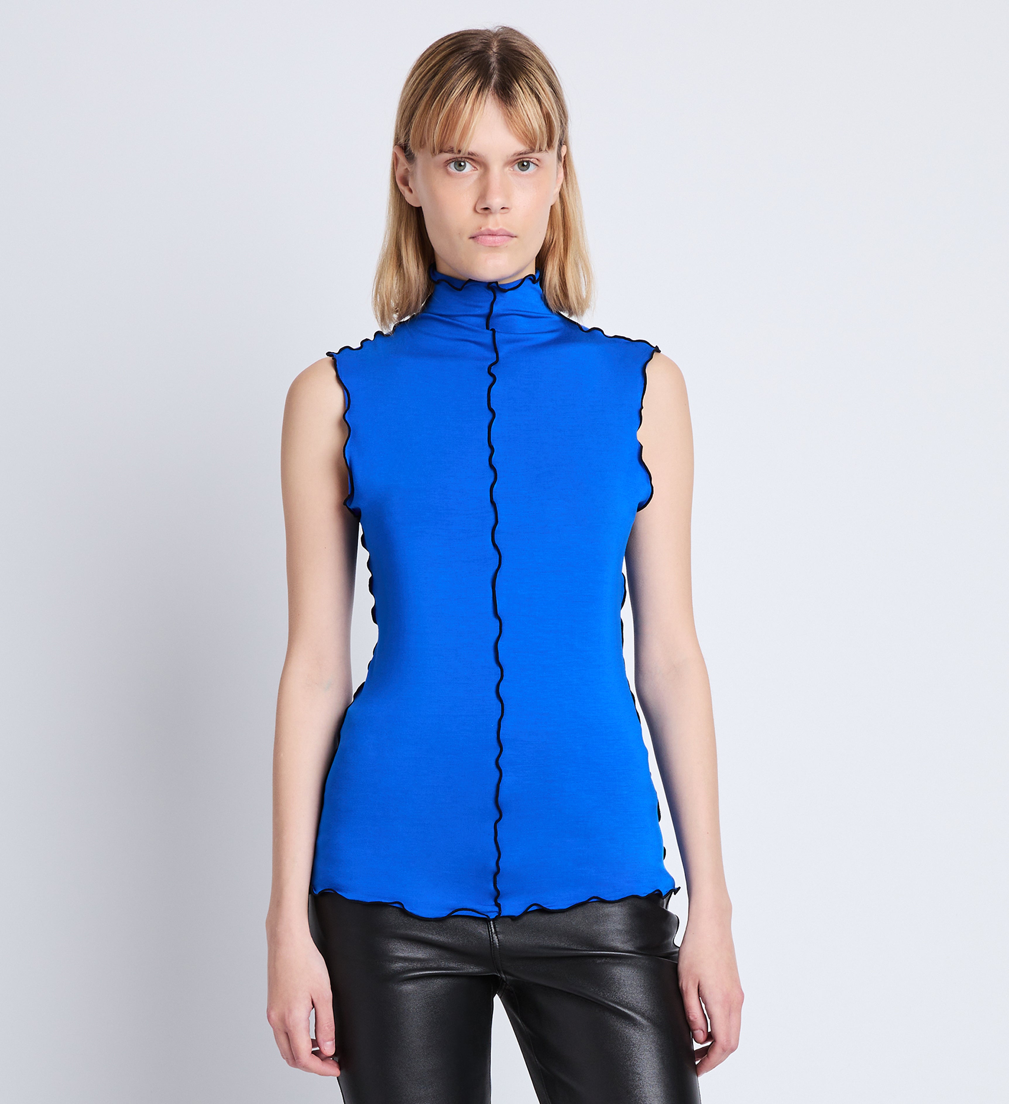 Blue turtleneck sale top