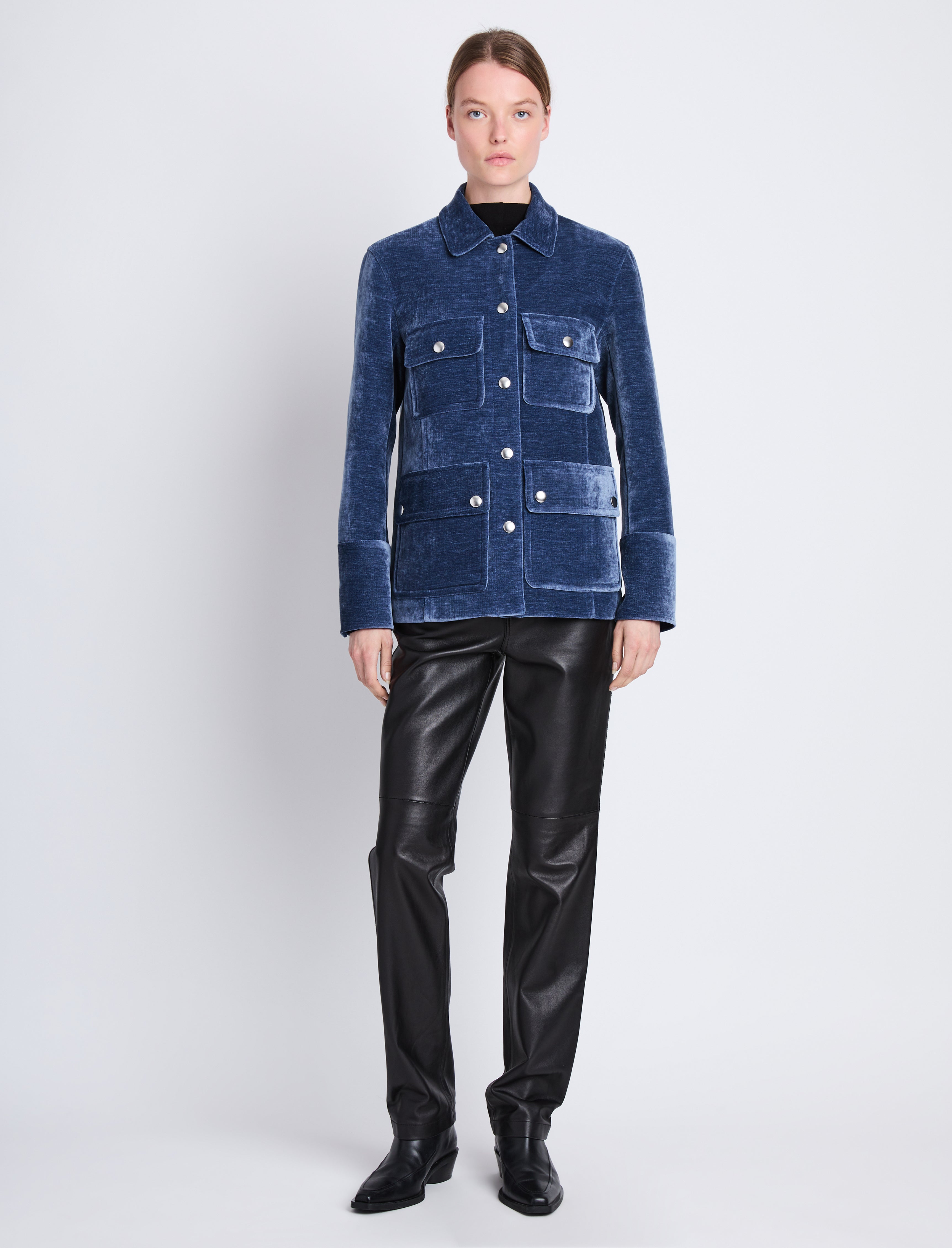 Proenza Schouler White Label spread-collar chenille shirt jacket - Blue