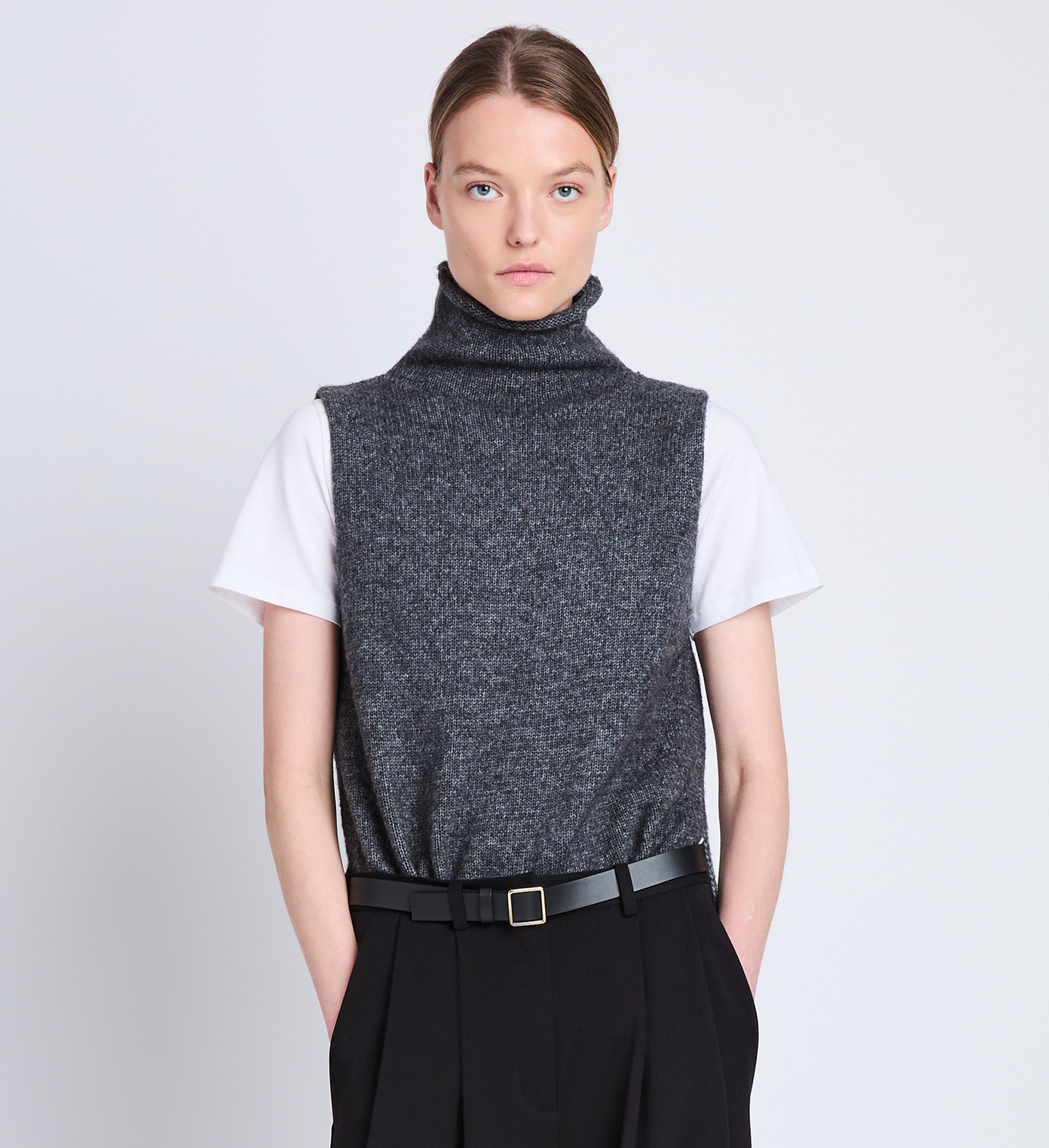 Lily Knit Turtleneck in Wool Blend - Grey Melange