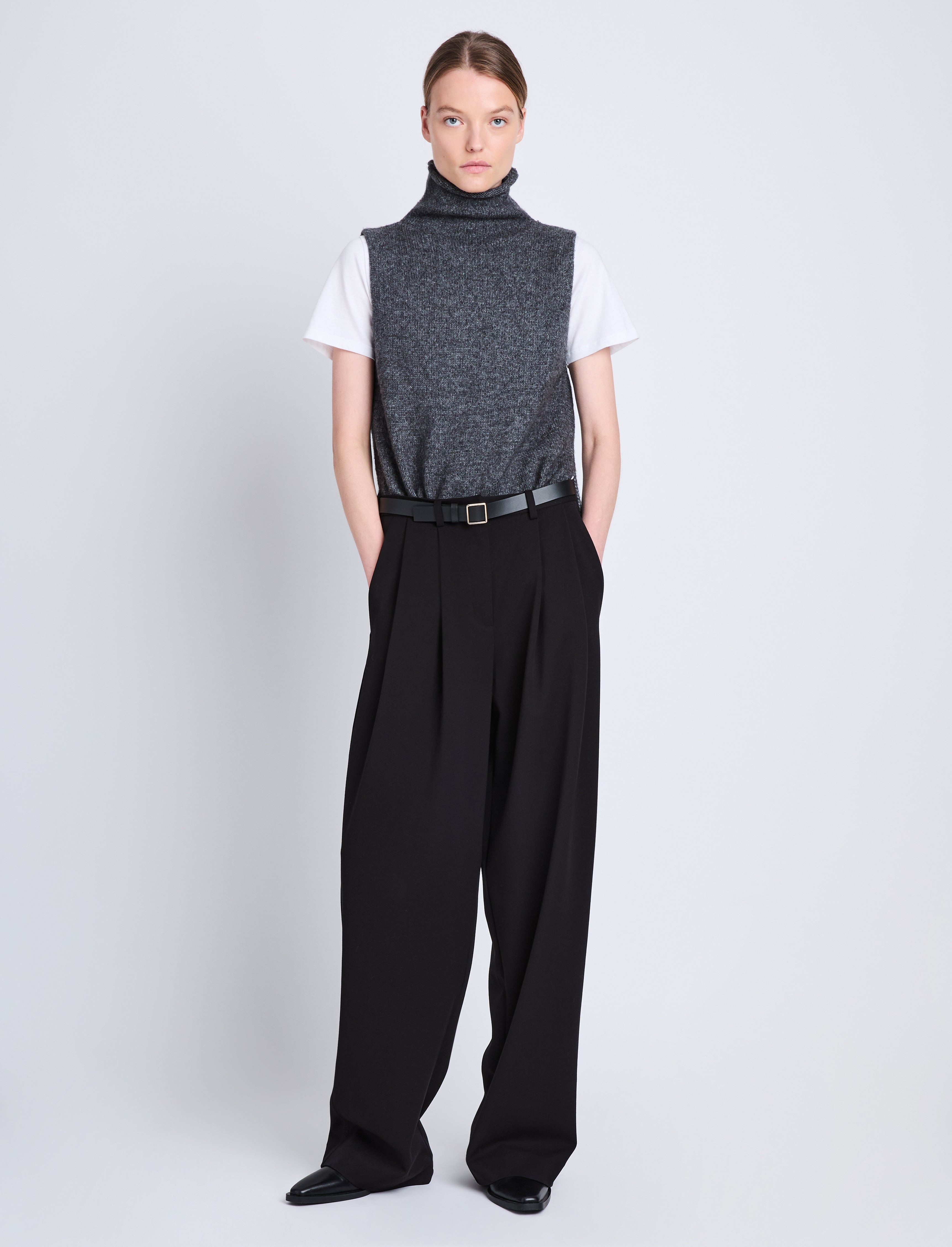 Lily Knit Turtleneck in Wool Blend - Grey Melange