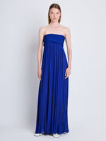 Front full length image of model wearing Rina Strapless Dress in COBALT