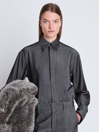 Front cropped image of model wearing Maya Shirt In Melange Wool in GREY MELANGE