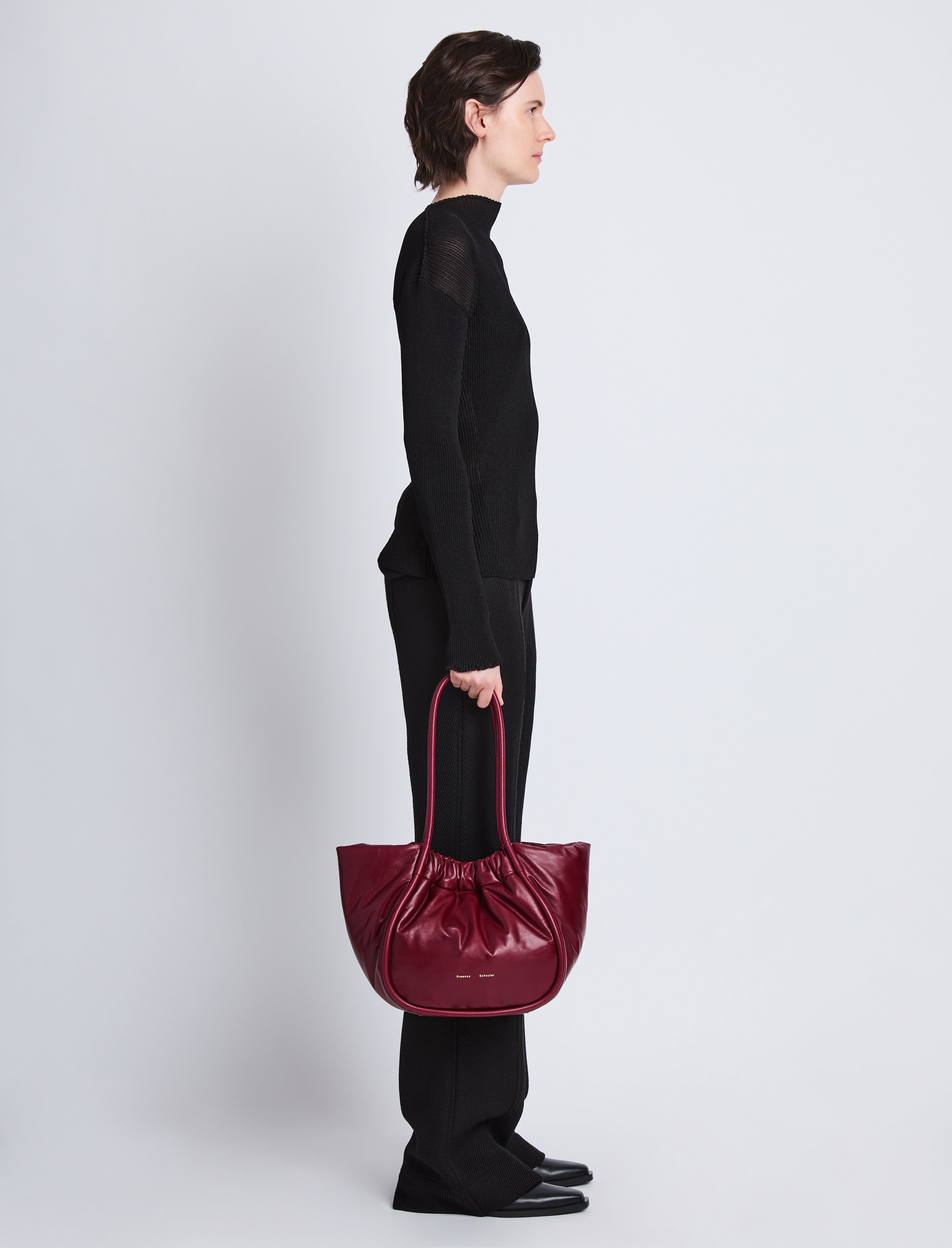 Large Ruched Tote in Puffy Nappa Garnet