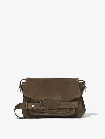 Front image of Suede Beacon Saddle Bag in TEAK