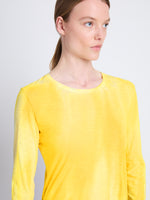 Detail image of model wearing Ice Dyed T-Shirt in Yellow Multi