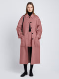 Front image of model in Melton Wool Coat in Dusty Pink Melange