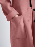 Detail image of model in Melton Wool Coat in Dusty Pink Melange