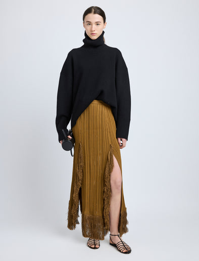 Proenza Schouler Front image of model wearing Alaina Skirt in Viscose Fringe Knit in chestnut