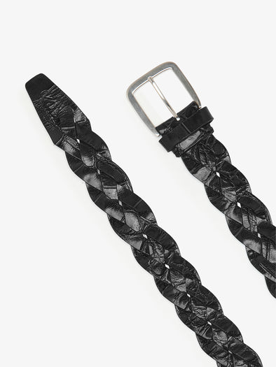 Proenza Schouler Aerial image of Wide Braid Belt in Croc Embossed Calf in black