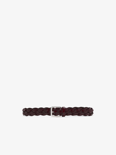 Proenza Schouler Front image of Wide Braid Belt in Croc Embossed Calf in Bordeaux