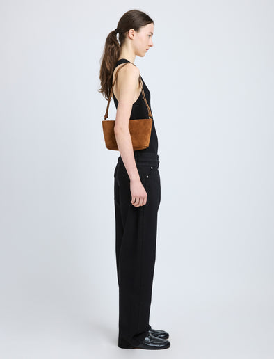 Proenza Schouler model wearing Bond Bag in Suede in saddle