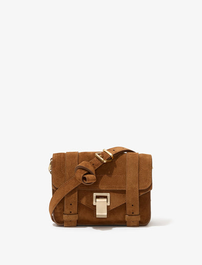 Proenza Schouler front image of PS1 Mini Crossbody Bag In Soft Suede in saddle