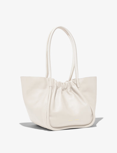 3/4 Side image of Large Ruched Tote in Ivory