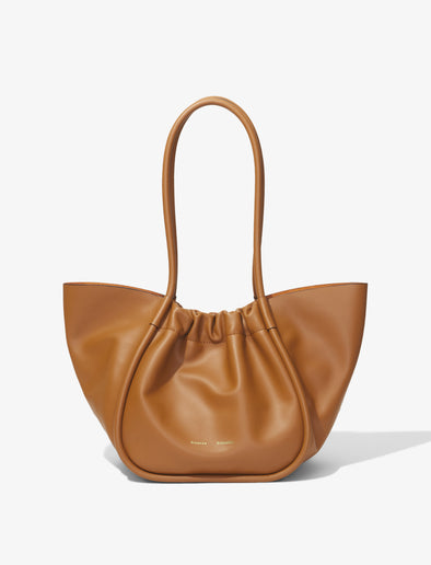 Front image of Large Ruched Tote in Cognac