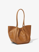 Side image of Large Ruched Tote in Cognac