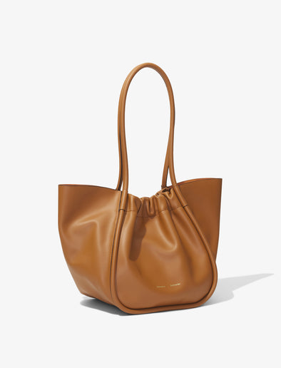 Side image of Large Ruched Tote in Cognac