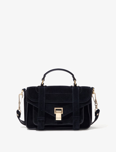 Proenza Schouler front image of PS1 Tiny Bag In Soft Suede in black