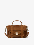 Proenza Schouler front image of PS1 Tiny Bag In Soft Suede in saddle