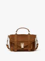 Proenza Schouler front image of PS1 Tiny Bag In Soft Suede in saddle