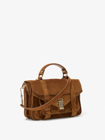 Proenza Schouler side image of PS1 Tiny Bag In Soft Suede in saddle