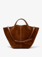 Front image of Large Chelsea Tote In Soft Suede in SADDLE