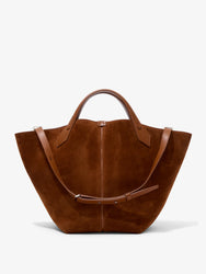 Front image of Large Chelsea Tote In Soft Suede in SADDLE