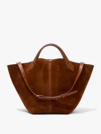 Front image of Large Chelsea Tote In Soft Suede in SADDLE