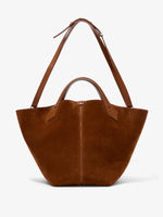 Front image of Large Chelsea Tote In Soft Suede in SADDLE