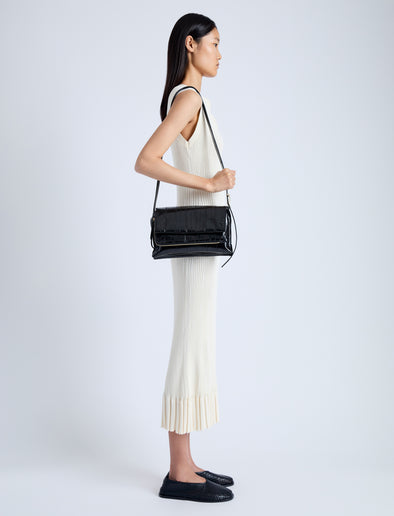 Image of model wearing City Bag in Eel in BLACK